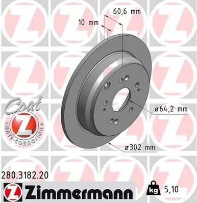 Bromsskiva ZIMMERMANN 280.3182.20