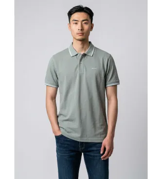 Gant för män. 2062034 Pikétröja med grön passpoal (M), Casual, Bomull, Kort ärm