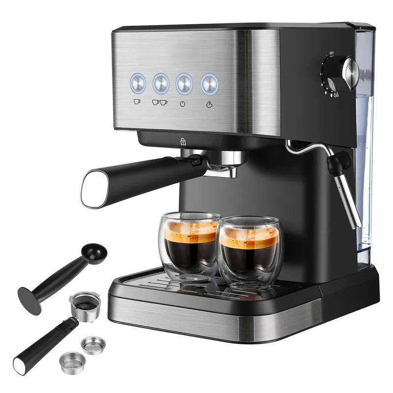 15 bars espressomaskin 1050W allt-i-ett halvautomatisk kaffemaskin med mjölkskummare ångstav UK Plug svart
