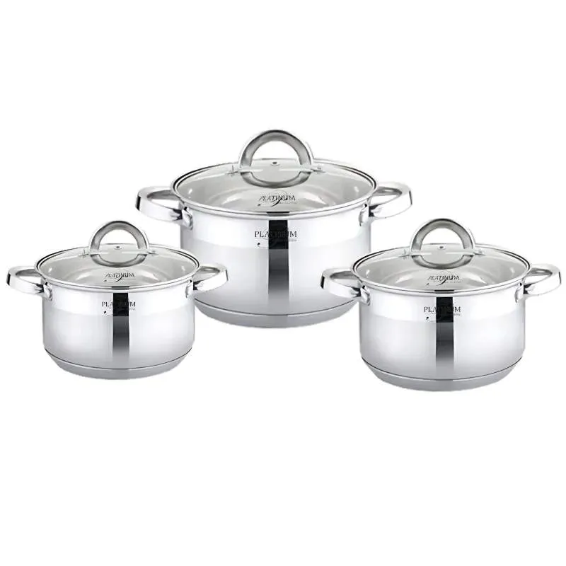 Platinum kokkärl PL-10012: 6 delar S/S kokgrytor -16/18/20cm