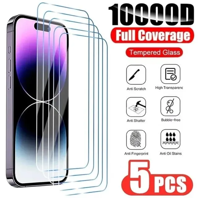 5-Pack iPhone 15 Plus Heltäckande Härdat Glas Skärmskydd HD