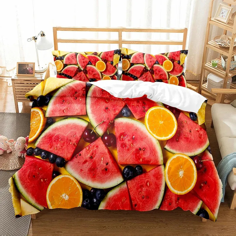 Vannmelon Dynetrekksett Sommertema Mønster av friske frukter Dynetrekk For barn Gutter Jenter Sengetøy Sett Soveromsdekor Gaver EU Twin(135x200cm)