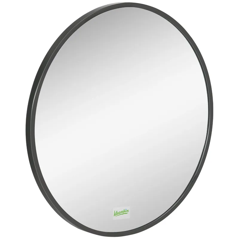 Badrumsspegel, rund spegel, badrumsspegel med aluminiumram, Ø50 cm väggspegel för vardagsrum, sovrum, badrum, IP44, svart