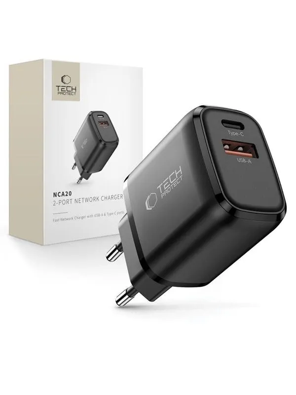 Tech-Protect Väggladdare Adapter USB-A/USB-C 20W - Svart