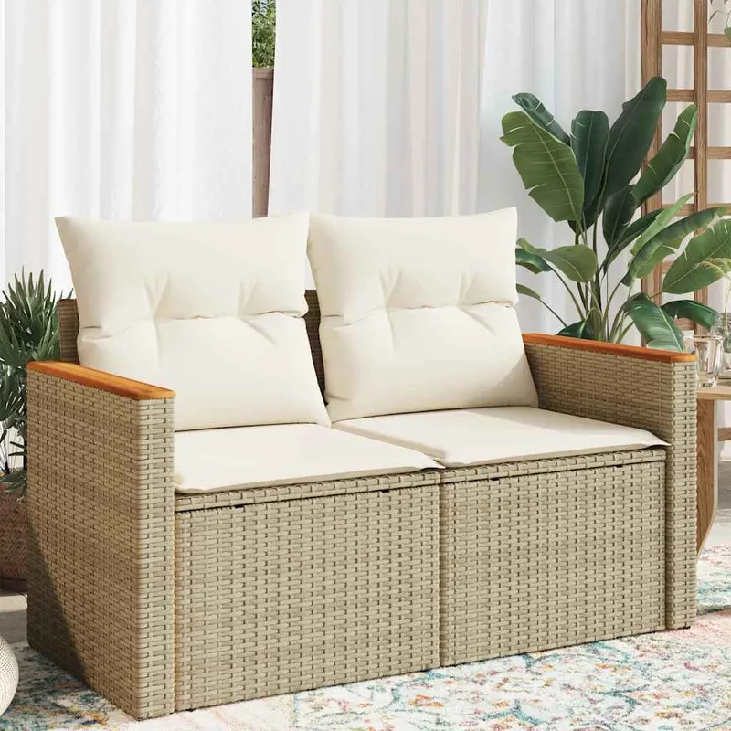 vidaXL Trädgårdssoffa 2-sits med dynor konstrotting beige (#4519)