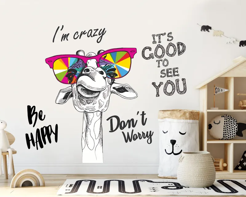 Väggdekal – Dont Worry Be Happy / Giraff / 02