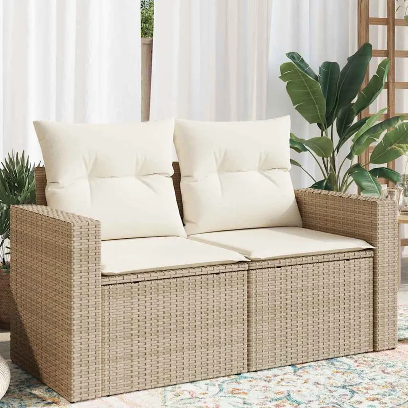Vidaxl Trädgårdssoffa med Kuddar, 2-sitsig, Beige, Polyrotting