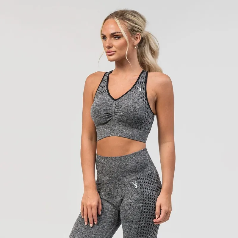 V3 Apparel Empower Seamless Scrunch Sports Bra - Dark Grey Marl - Large - Kvinnor