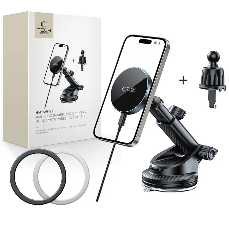 Tech-Protect mm15W-V5 Magnetic MagSafe Car Mount for Cockpit / Windshield / Air Vent – Black