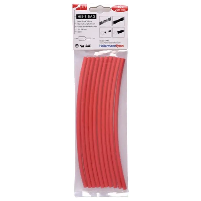 Hellermann Tyton HIS-3 Bag 6/2 Krympslang 6/2 x 200 mm, 10-pack Röd