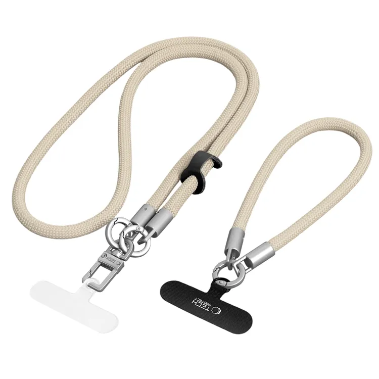 Tech-Protect C10S Crossbody Phone Lanyard (114 cm) + Wrist Lanyard (31 cm) - Beige-Titanium