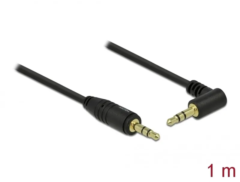 Delock Stereojackkabel 3,5 mm 3-stifts hane till hane vinklad 1 m – Svart