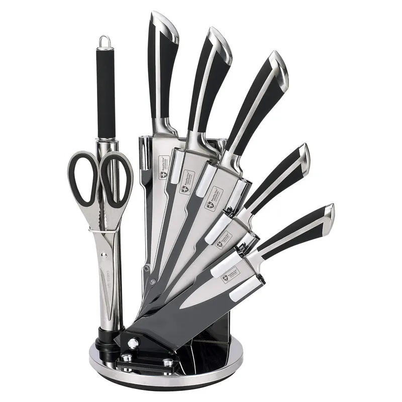 Knivset med Roterande Ställ – 7 Delar – Svart