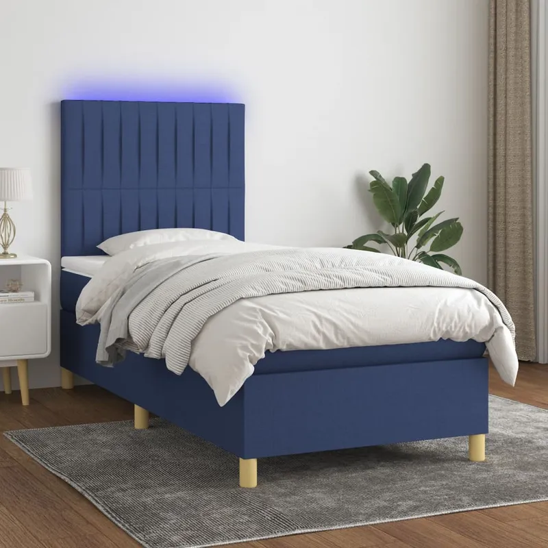 vidaXL Ramsäng med madrass & LED blå 80×200 cm tyg (#0794)