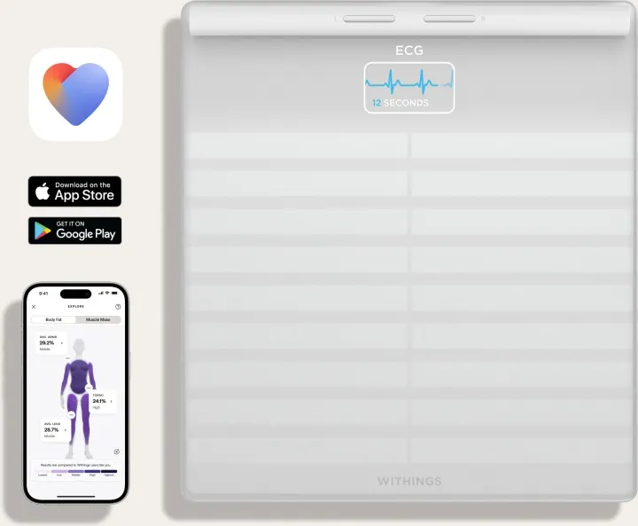 Withings Body Scan, Elektronisk personvåg, 200 kg, 50 g, Vit, 5 kg, kg, lb