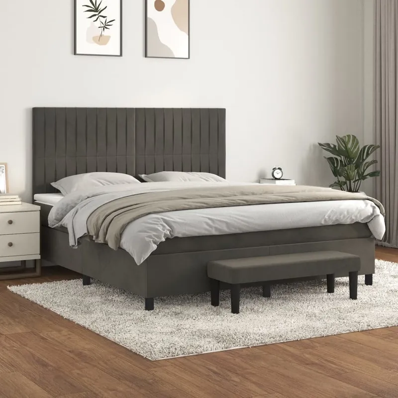 vidaXL Ramsäng med madrass mörkgrå 180×200 cm sammet (#9887)