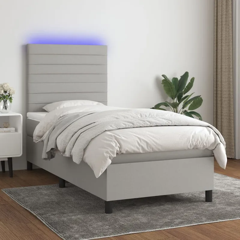 vidaXL Ramsäng med madrass & LED ljusgrå 90×200 cm tyg (#4496)