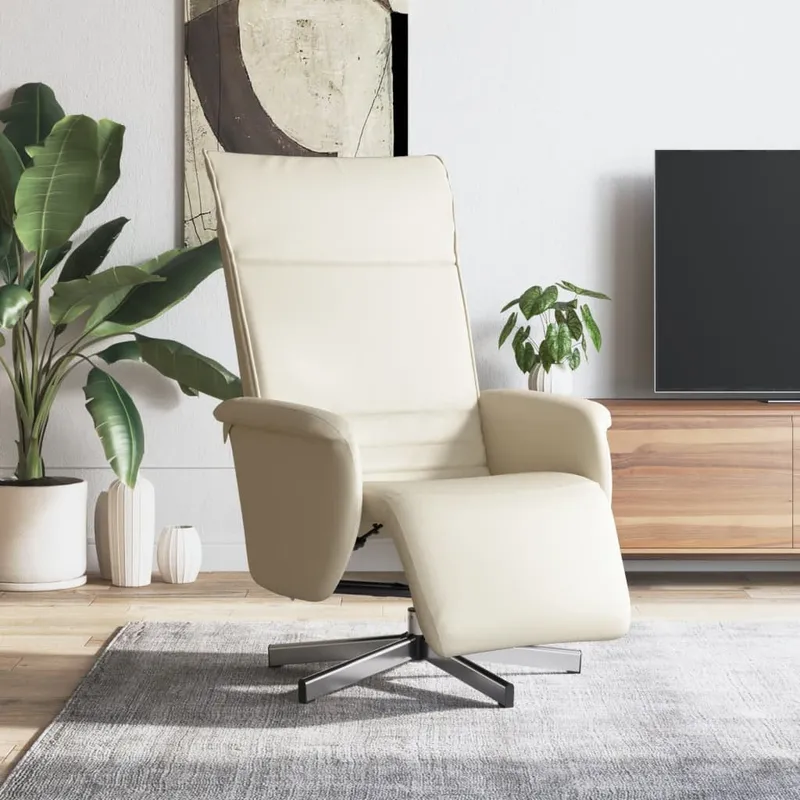 vidaXL Reclinerfåtölj med fotstöd gräddvit konstläder (#4234)