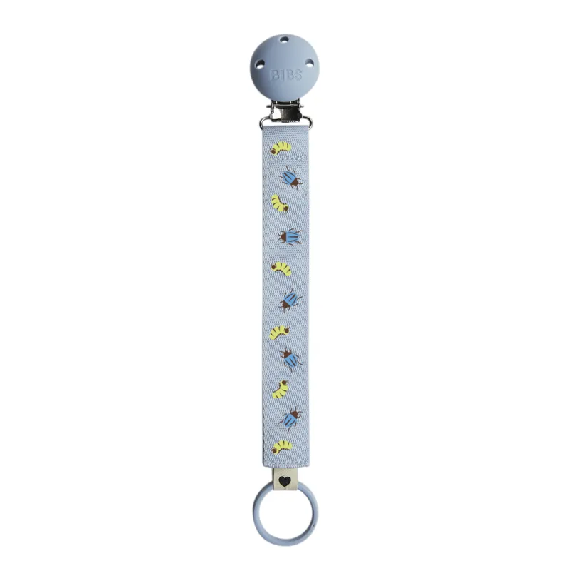 BIBS Studio Pacifier Clip Ribbon Caterpillar Beetle Mix Dusty Blue