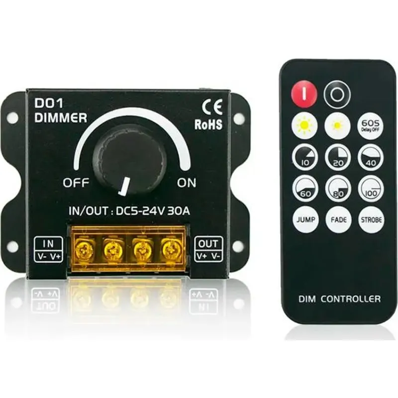 Light Solutions Dimmer - Manual + Remote - 5V/12V/24V - 30A