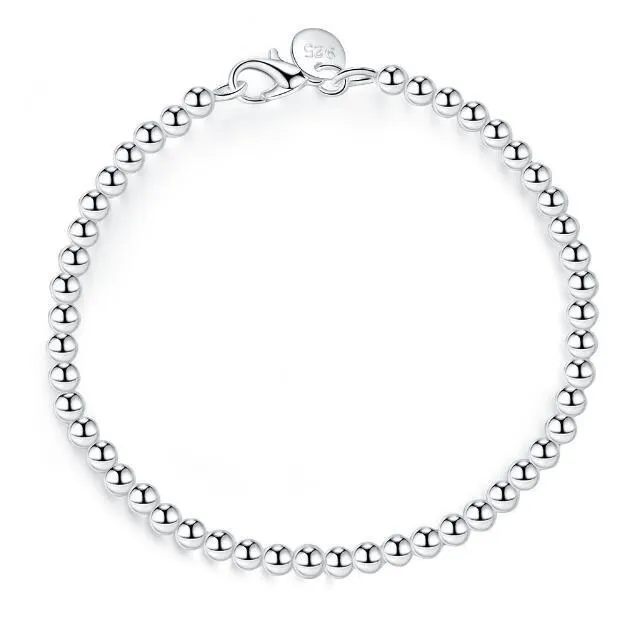 Lekani 100 % 925 solid ekte sterlingsølv mote 4 mm perlekjede armbånd 20 cm for tenåringsjenter dame gave kvinner fine smykker sølv