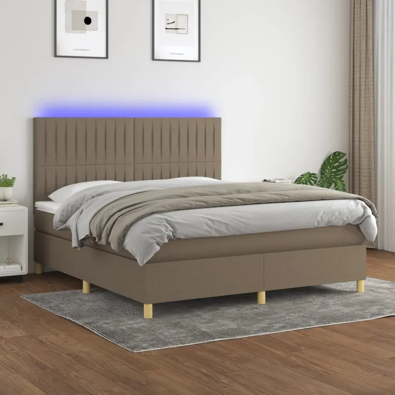 vidaXL Ramsäng med madrass & LED taupe 160×200 cm tyg (#1333)