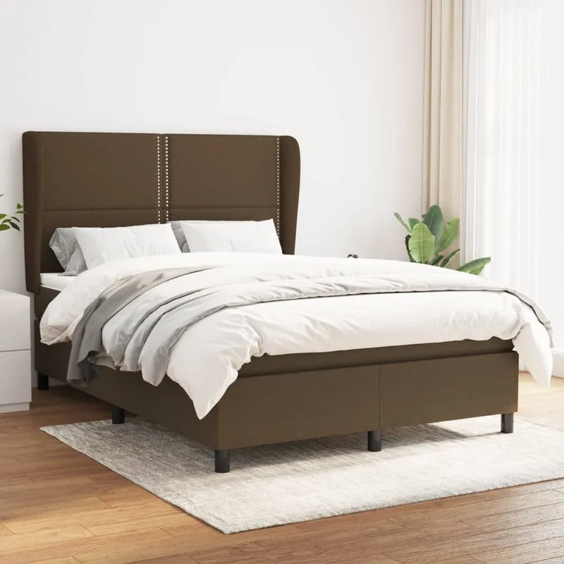 vidaXL Ramsäng med madrass mörkbrun 140×190 cm tyg (#7569)