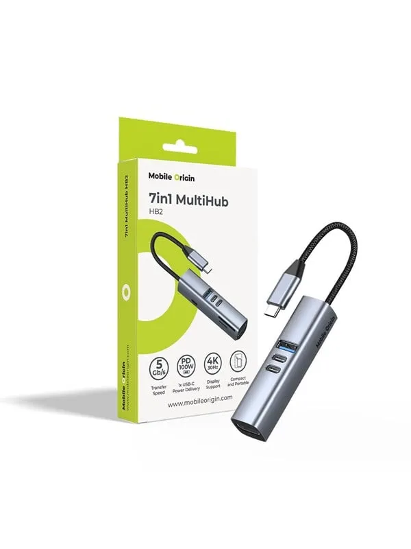 Mobile Origin HB2 7in1 USB-C MultiHub (3x USB-C + USB-A + HDMI + TF/SD Card reader) - Space Grey USB Hub
