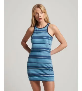 Superdry för kvinnor. W8011412A Vintage Stripe Racer logo klänning blå (M), Casual, Ärmlös / Hängselbyxor, Ekologisk bomull, Hållbar