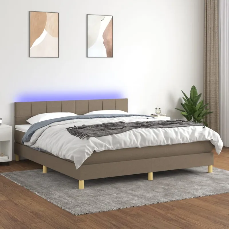 vidaXL Ramsäng med madrass & LED taupe 160×200 cm tyg (#2530)