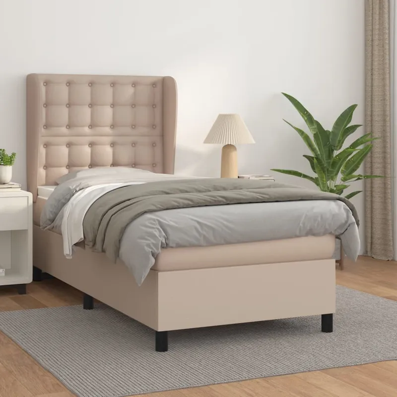 vidaXL Ramsäng med bäddmadrass cappuccino 90×200 cm konstläder (#8909)
