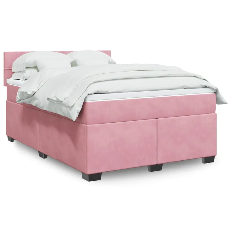 vidaXL Ramsäng med madrass rosa 140×200 cm sammet (#5172)