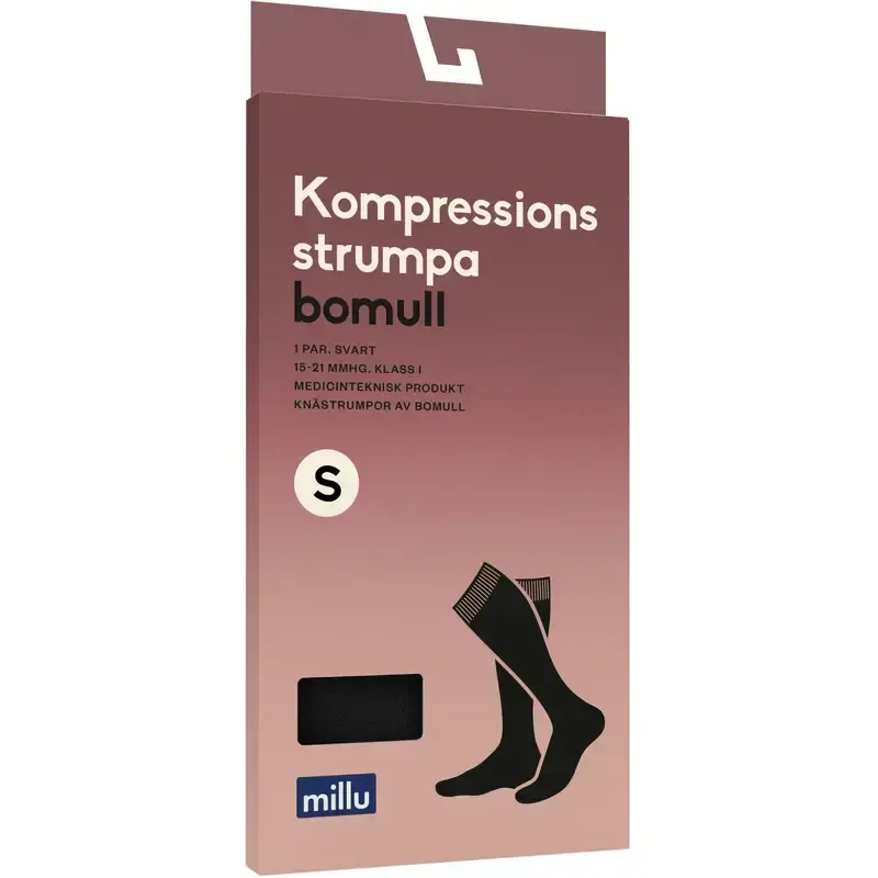 Millu Kompressionsstrumpa Bomull Klass 1 Svart S