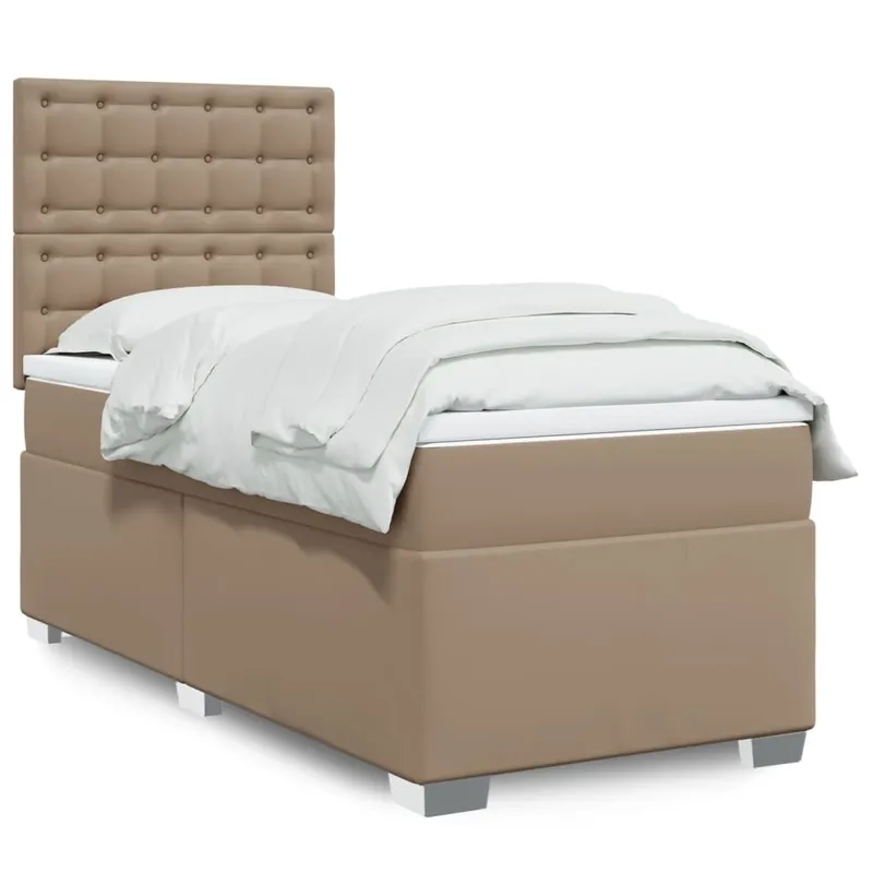 vidaXL Ramsäng med bäddmadrass cappuccino 90×200 cm konstläder