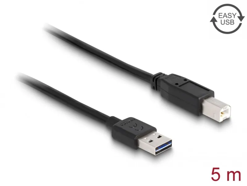 Delock EASY USB-A 2.0-kabel hane till USB-B 2.0 hane 5m – Svart