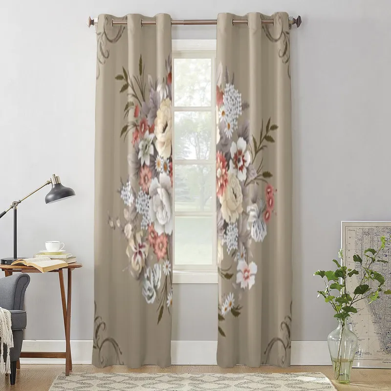Blomstermønster Vindusgardiner Til Stue Soverom Luksus Moderne Kjøkken Gardiner Stoffgardiner 135W x 60H(cm) x1