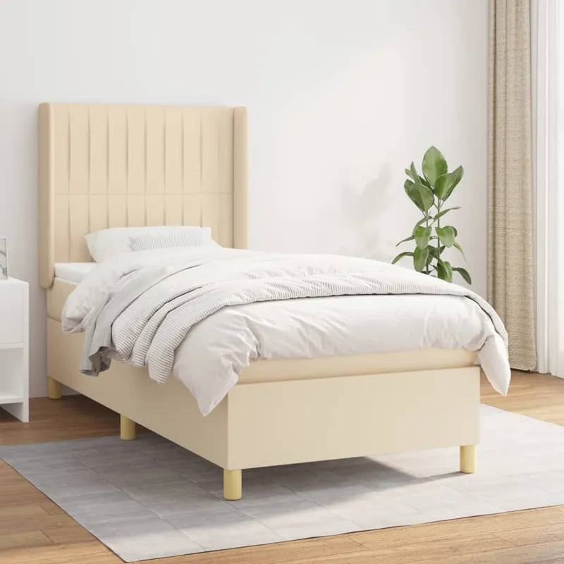 vidaXL Ramsäng med madrass gräddvit 90×190 cm tyg (#8918)