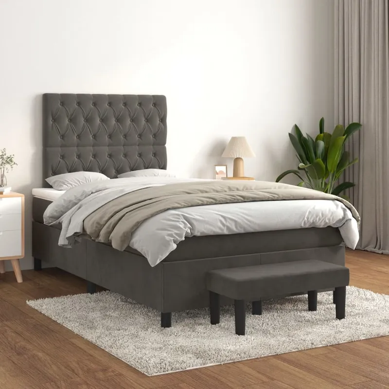vidaXL Ramsäng med madrass mörkgrå 120×200 cm sammet (#0241)