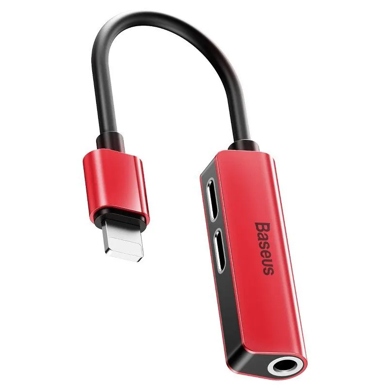 L52 Audio adapter Lightning till Mini Jack 3.5mm, 2x Lightning – Röd
