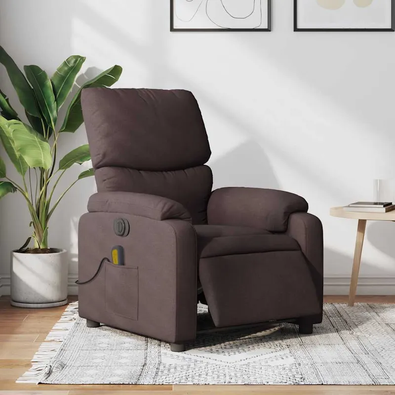 vidaXL Elektrisk massagefåtölj mörkbrun tyg (#3057)