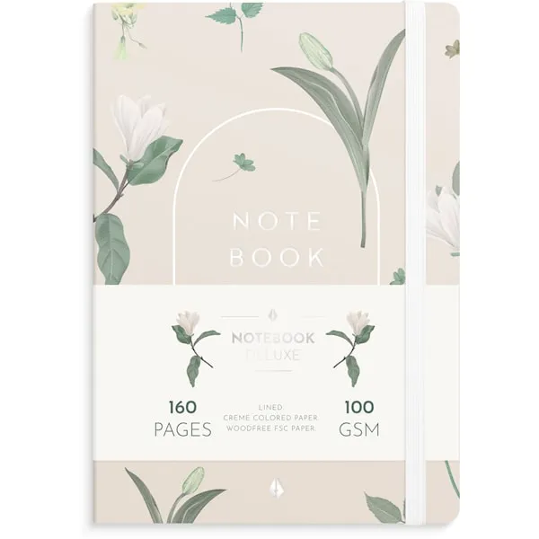 Anteckningsbok A5 Floral Beige Deluxe Linjerad Burde