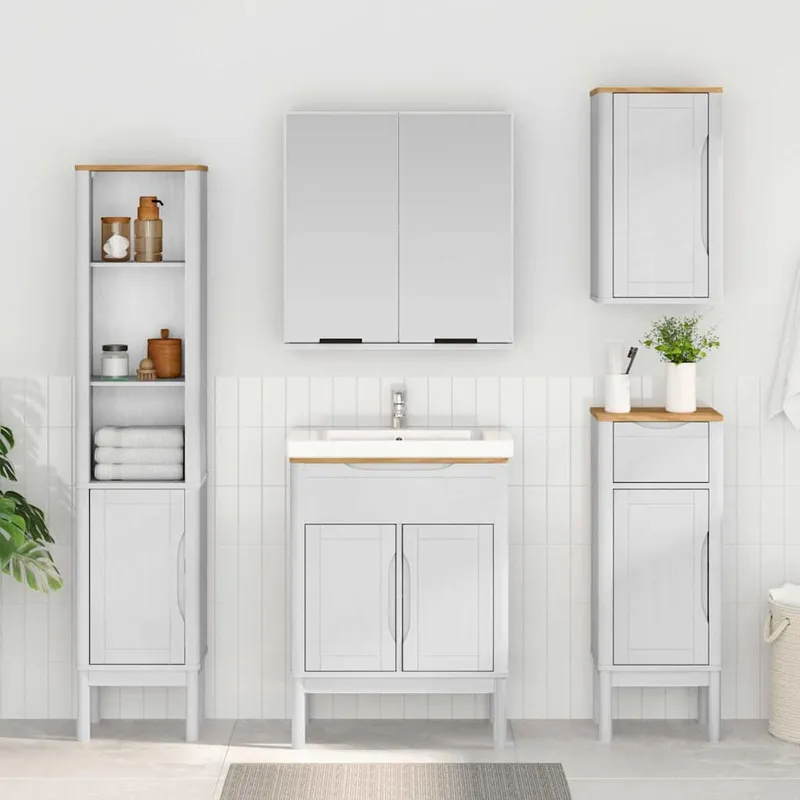 vidaXL Badrumshögt skåp FLORO Vit 35 x 30 x 160 cm Massiv furu