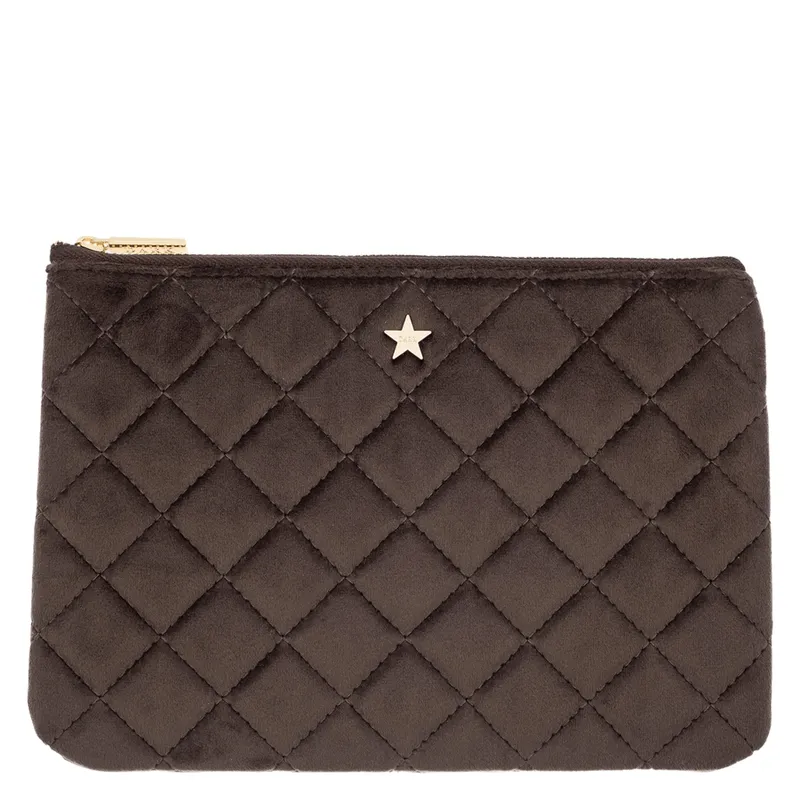 DARK Velvet Quilted Small Pouch Chocolate Brown