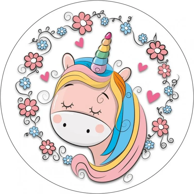 Tårtbild Unicorn / Enhörning – dröm bland blommor