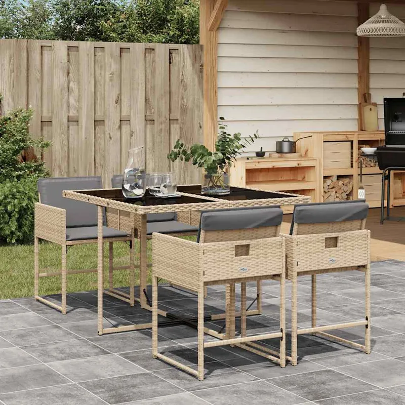 vidaXL Matgrupp för trädgården med dynor 5 delar mixbeige konstrotting (#7180)