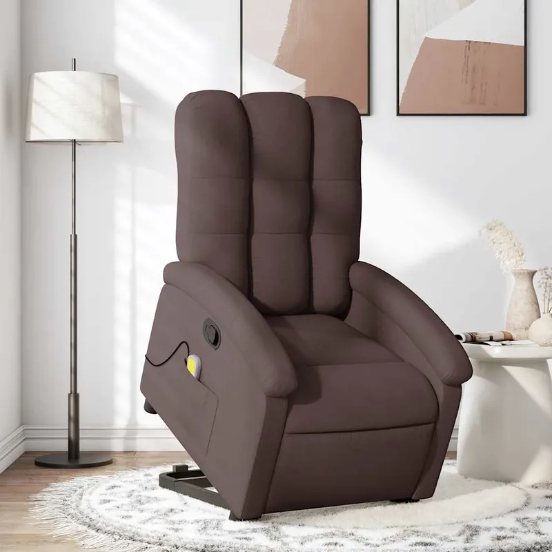 vidaXL Massagefåtölj med uppresningshjälp mörkbrun tyg (#5977)
