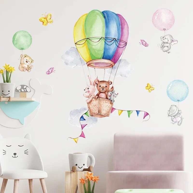 Väggdekal - Djur I Varmlufts Ballong