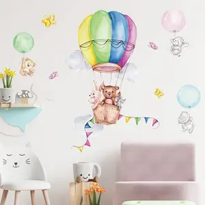Väggdekal - Djur I Varmlufts Ballong