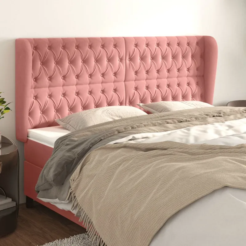 vidaXL Sänggavel med kanter rosa 203x23x118/128 cm sammet (#2275)