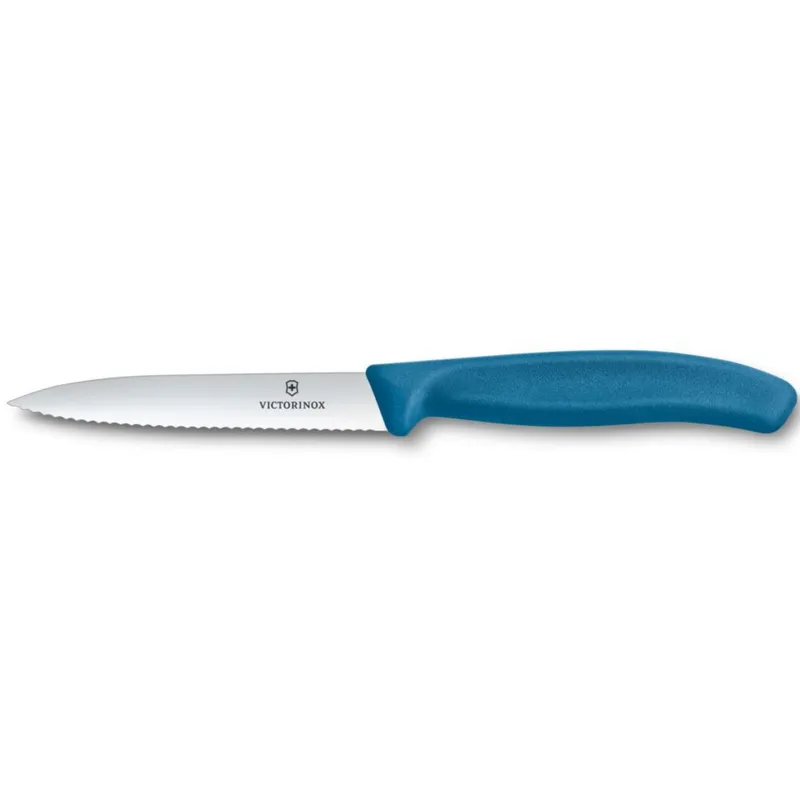 Victorinox Swiss Classic spetsig skalkniv 10 cm vågtandad, blå